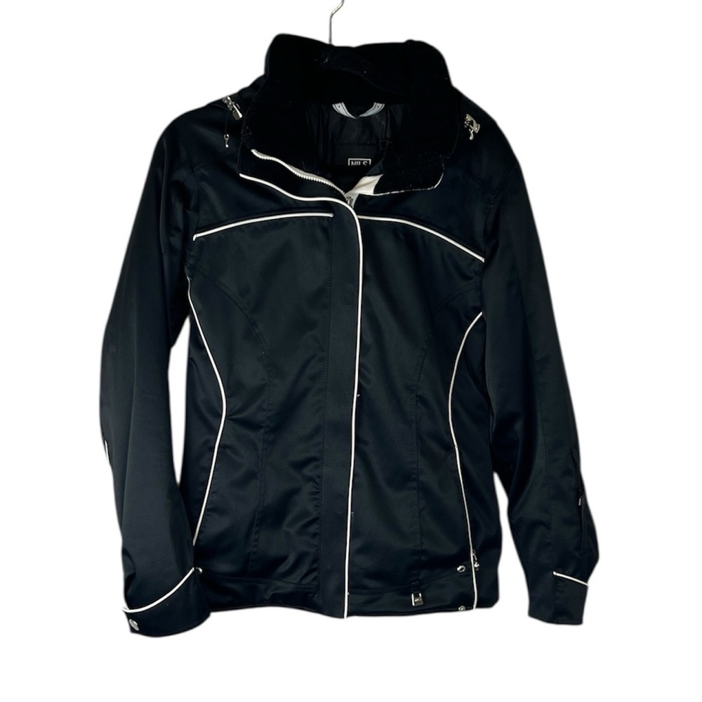 Nils women’s black with white trim hooded ski coat size 8